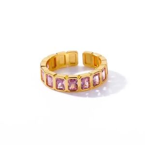 Gold Pink Zircon Statement Ring | Ion Plated Copper | Adjustable Open Band